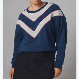 Maeve by Anthropologie V Striped Navy Pink Gray Sweatshirt Size M Medium